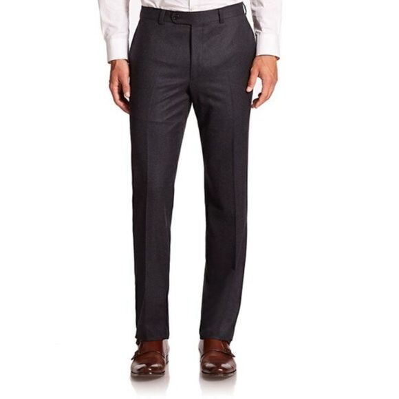 Saks Fifth Avenue COLLECTION Mens Textured Wool Flat-Front Pants - Picture 1 of 8